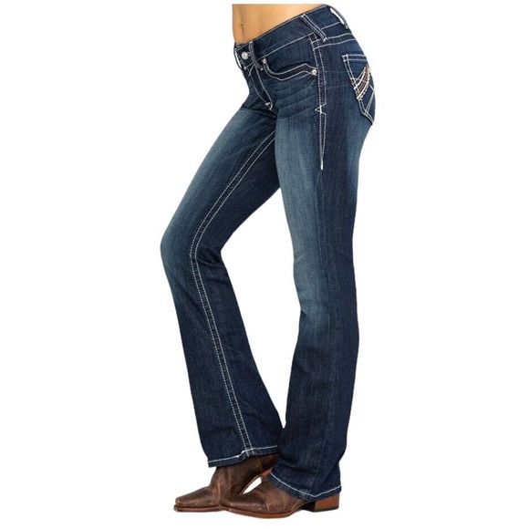 Ariat Real Rosy Denim Jeans Women 29R (29x32) Low Rise Boot Cut Blue Dark Wash - Picture 10 of 15